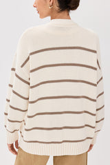 Striped Loose V-neck Long-sleeved Casual Knit Cardigan