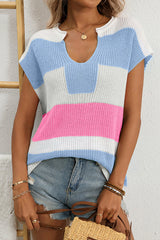 Fashionable Contrasting Color Casual Short-sleeved Loose Sweater