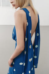 Fashion Polka Dot Print Sexy Halter Neck Backless Maxi Dress