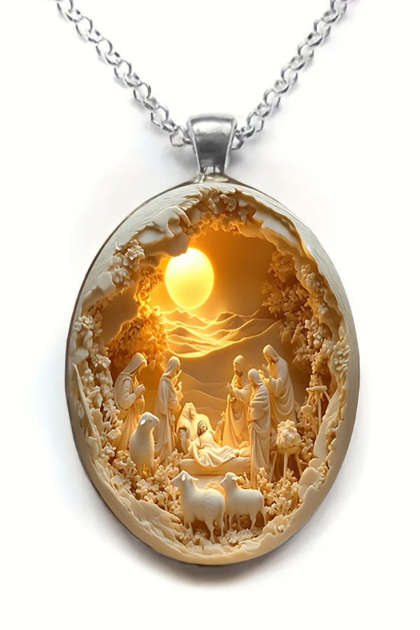 Sacred Religious Scene Glass Necklace