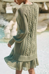 Fashion Loose Round Neck Long Sleeve Knitted Splicing Mini Dress