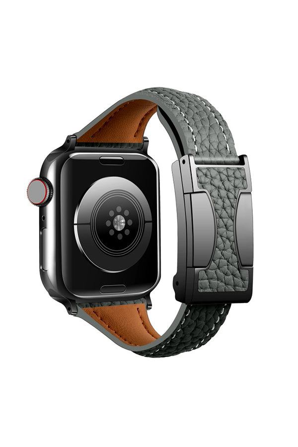 Fashionable Genuine Leather Lychee Pattern Double C Magnetic Buckle Watch Strap