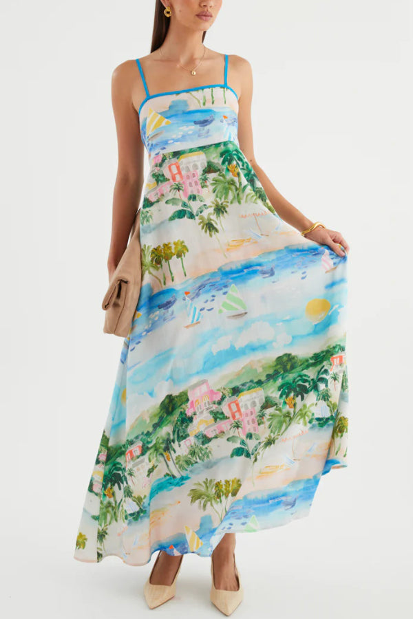 Unique Printed Loose Sleeveless Camisole Casual Vacation Maxi Dress