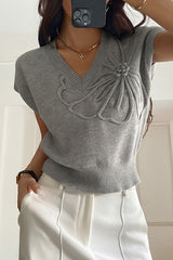 Solid Color Casual V-neck Knitted Sweater