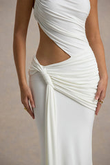 Sexy One-shoulder Backless Ribbon Pleated Slim Maxi Dress