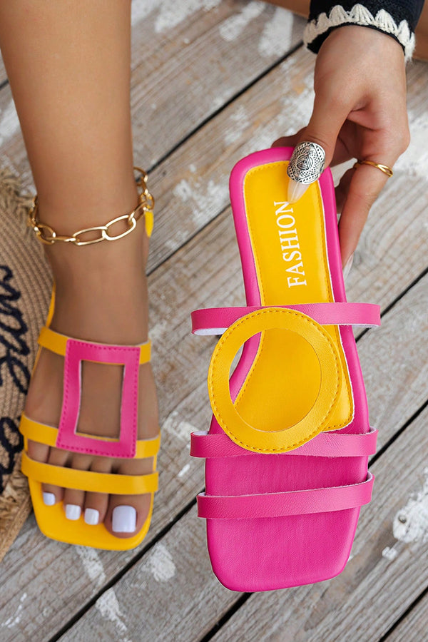 Fashionable and Casual Color-blocked Simple Flat Sandals