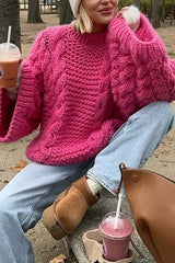 Solid Color Loose Round Neck Long Sleeve Casual Knitted Sweater