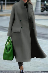 Solid Color Loose Lapel Long Sleeve Button Casual Long Coat