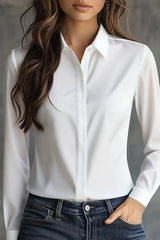 Solid Color Long Sleeve Lapel Casual Button-Down Shirt