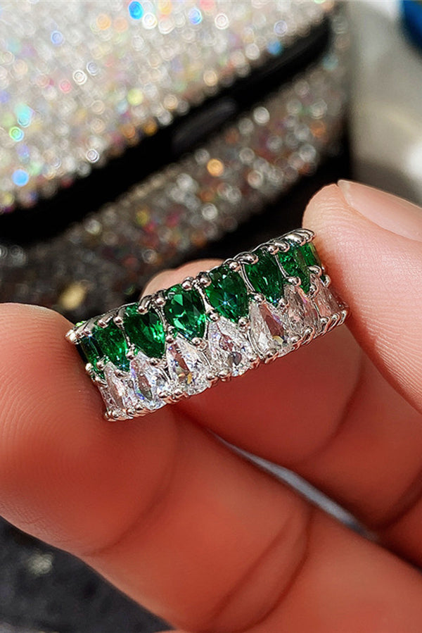 Light Luxury Double Row Drop Zircon Ring