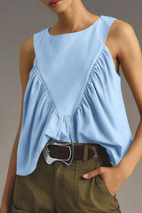 Solid Color Round Neck Sleeveless Pleated Loose Vest