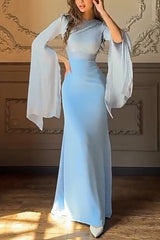 Fashionable Slit Long-sleeved Patchwork Slim-fit Maxi Dress