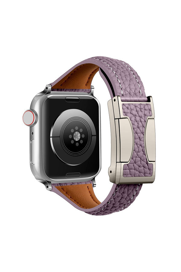 Fashionable Genuine Leather Lychee Pattern Double C Magnetic Buckle Watch Strap