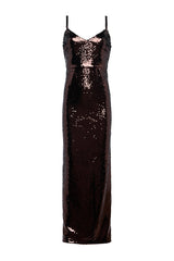 Dazzling Like Flowing Water Sequin V-neck Back Zipper Slit Maxi Dress