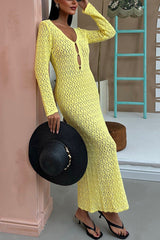 Fashion V-neck Long-sleeved Hollow Slim Maxi Dress