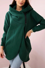 Solid Color Loose Hooded Zip-up Casual Sports Jacket