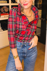 Duke of York Holiday Plaid Ruffle Stand Neck Half Sleeve Blouse