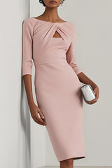 Solid Color Round Neck Hollowed-out Slim-fit Elegant Midi Dress