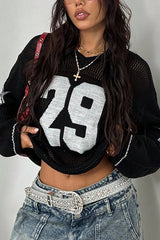 Number 29 Pattern Fashion Casual Street Trend Printed V-neck Long-sleeved Knitted Sweater