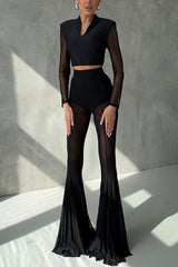 Deep Chic Mesh High Rise Elastic Waist Fishtail Stretch Pants