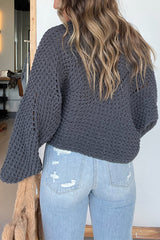 Solid Color Hollow Loose Round Neck Bat Sleeve Knitted Sweater