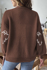 Halloween Ghost Pattern Casual Button-Down Knit Sweater