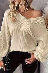 Solid Color Loose V-neck Long-sleeved Elegant Bow Knit Top
