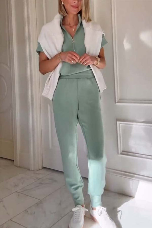 Sheridan Half-Zip Neck Short Sleeve Sweatshirt and Elastic Waist Pocket Jogger Set