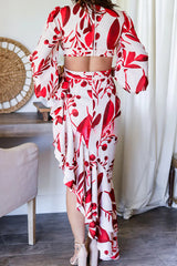 Ready for A Formal Night Tie Dye Print Gorgeous Ruffles Backless Slit Maxi Dress