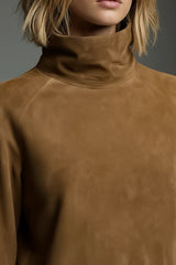 Stylish Suede High-Neck Long-Sleeved Casual Pocket Mini Dress