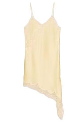 Elouise Satin Lace Trim V-neck Asymmetrical Hem Slip Mini Dress