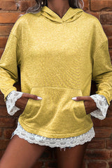Stylish Lace-trimmed Long-sleeved Pocket Casual Hooded Sweatshirt