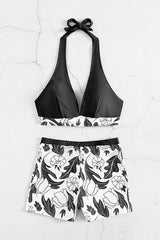 Adelle Random Floral Colorblock Halter Bikini Set