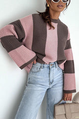 Fashionable Colorblock Loose Long-sleeved Casual Knitted Sweater
