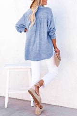 Solid Color Long Sleeve Pleated Button Loose Top