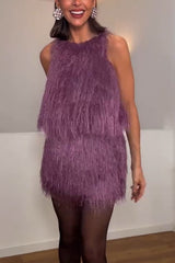 Flowing Elegance Layered Tassels Mid Rise Elastic Waist Loose Mini Skirt