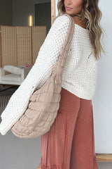 Solid Color Hollow Loose Round Neck Bat Sleeve Knitted Sweater