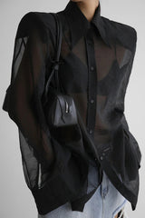 Retro Sheer Loose Long-sleeved Casual Shirt