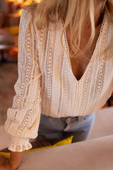 Elegant Openwork V-neck Long-sleeved Casual Shirt