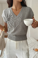 Solid Color Casual V-neck Knitted Sweater