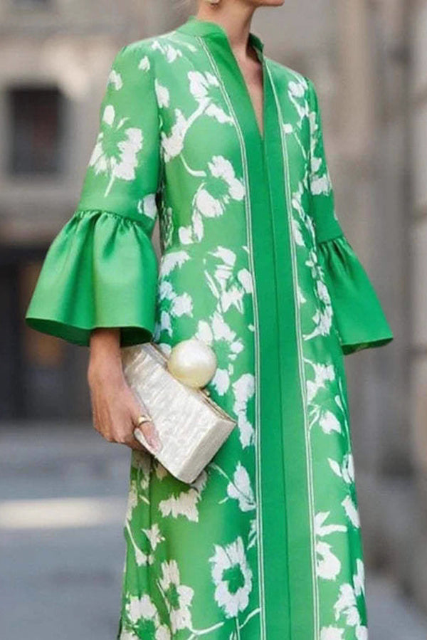 Unique Print Loose V-Neck Casual Holiday Maxi Dress