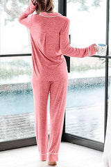 Home-style Loose-fitting Long-sleeved Pocket Shirt and Elastic Waist Casual Pants Set