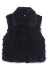 Stylish Collared Sleeveless Short Faux Fur Vest