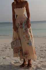 Cabo Sunsets Floral Print Petal Trim Back Lace-up Midi Dress