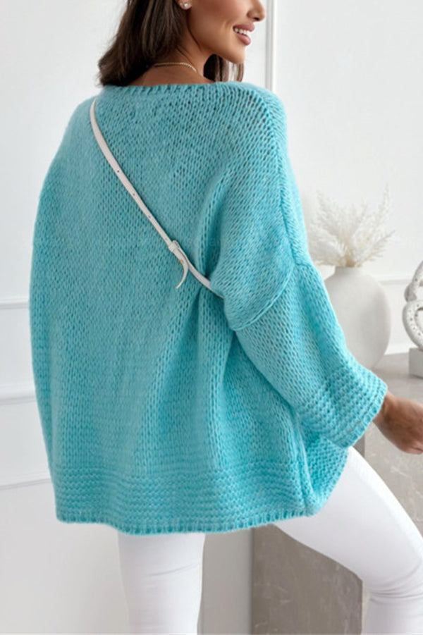 Solid Color Loose V-neck Casual Knitted Sweater