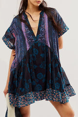 Bohemian Printed Casual Short Sleeve Ruffled Mini Dress