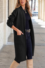 Solid Color Long-sleeved Casual Loose Pocket Mid-length Cardigan