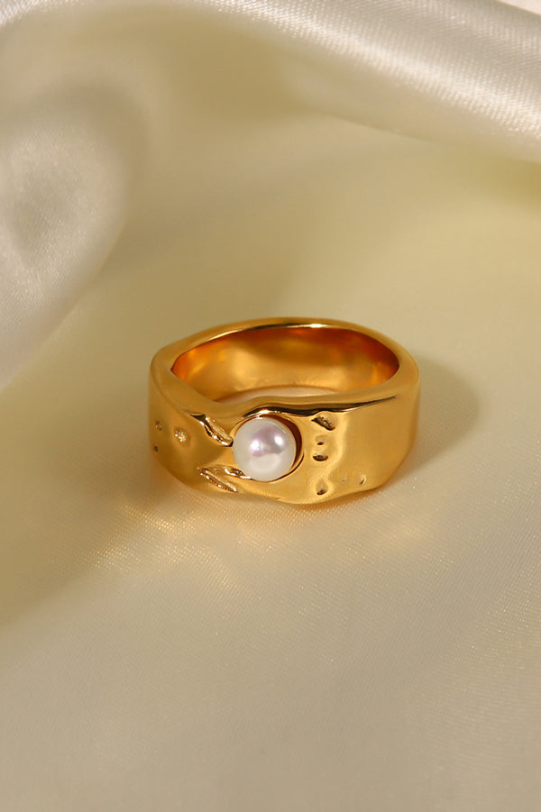 Fashion Gold Plated Stainless Steel Lava Pearl Ring
