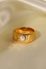 Fashion Gold Plated Stainless Steel Lava Pearl Ring
