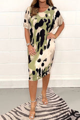 Printed Crew Neck Oversized Multicolor T Bar Dress